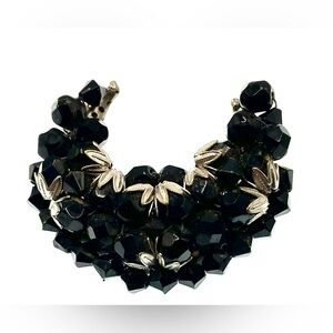 Vintage Unique Silver Tone Faceted Beaded Cluster Half Moon Brooch Pin MCM